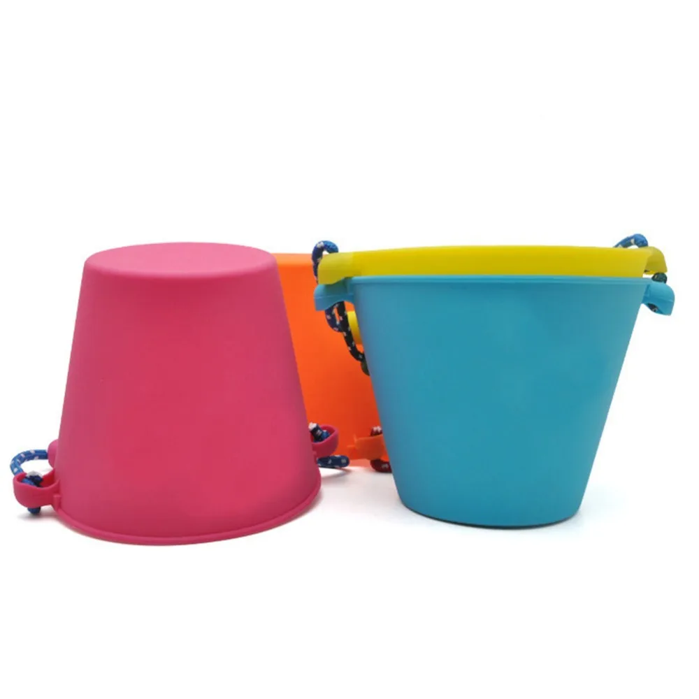 

Children bath toys beach bucket silicone folding hand bucket children baby beach sand play water pour toy color bucket