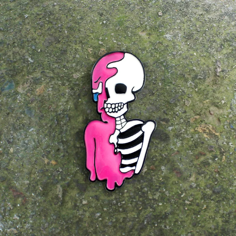 Полурозовые броши в виде скелета для женщин эмалированная булавка панк Череп