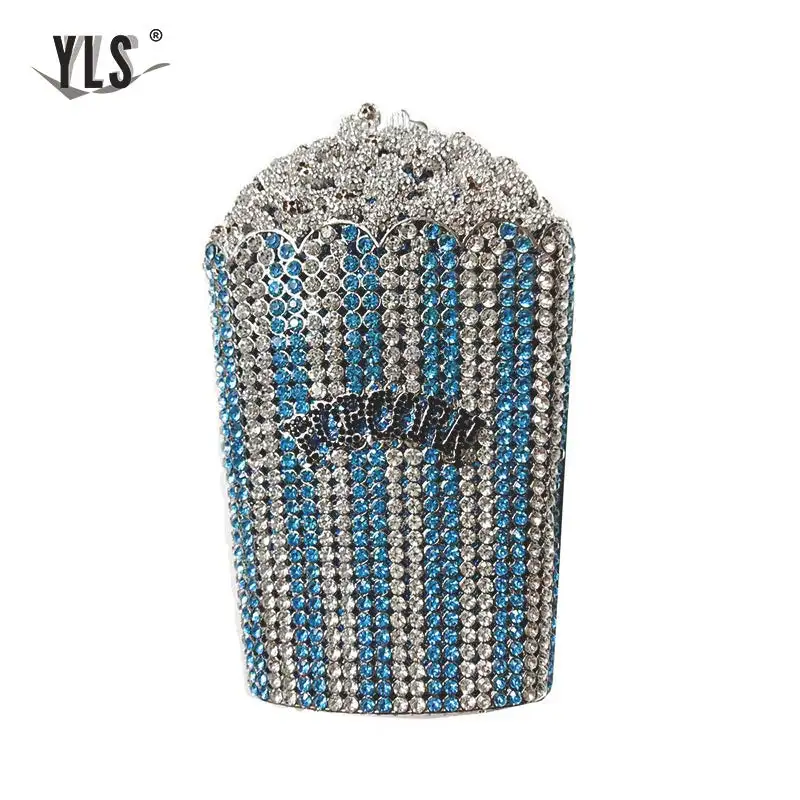 Роскошные вечерние женские сумочки с кристаллами и забавным попкорном клатч