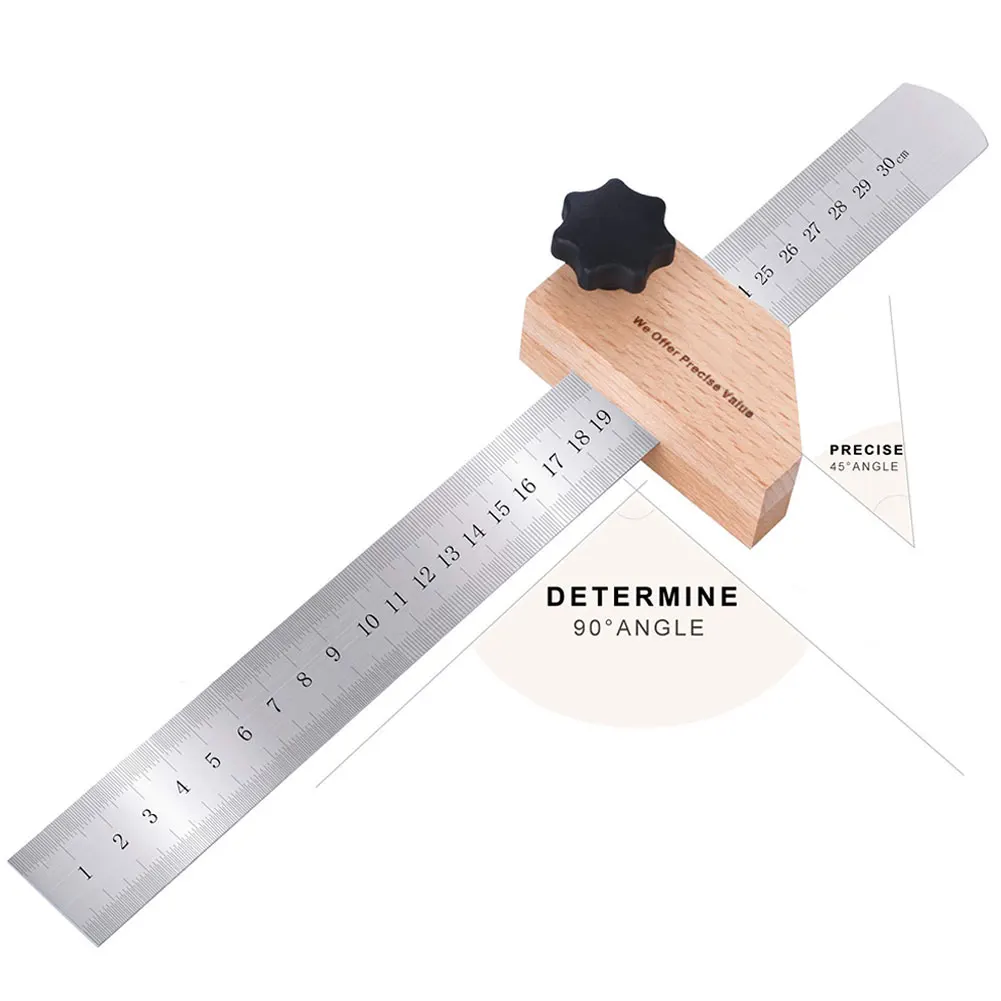 

Steel Ruler With Positioning Block Stop 30cm Woodworking Line Locator DIY Scriber Carpentry Gauge Measuring Ccrossed-Out Tools