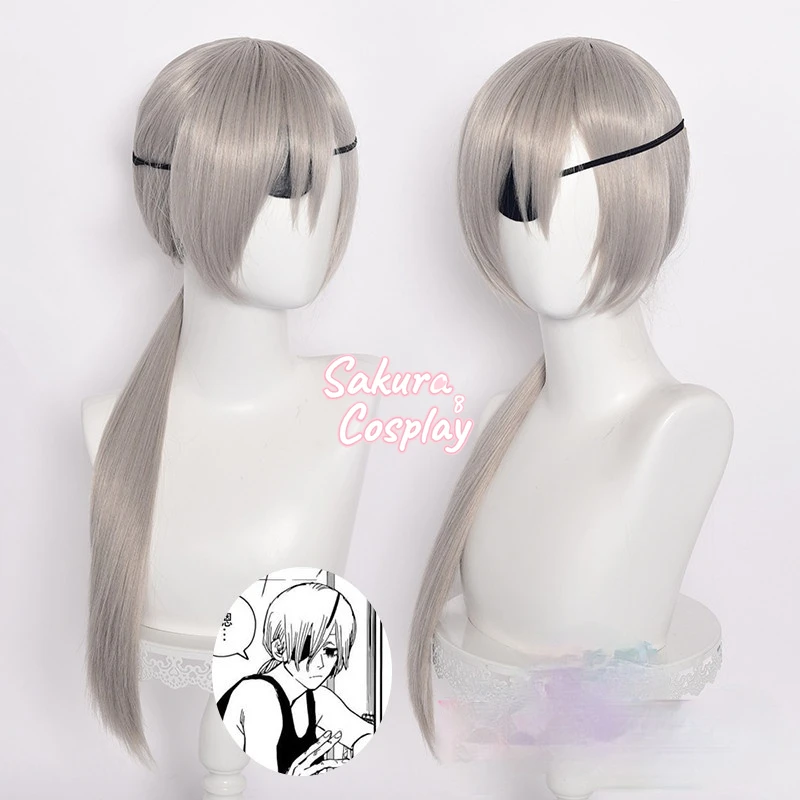 

Anime Chainsaw Man Quanxi Cosplay Silver Gray Long with Eye Patch Heat Resistant Synthetic Hair Halloween Party + Free Wig Cap