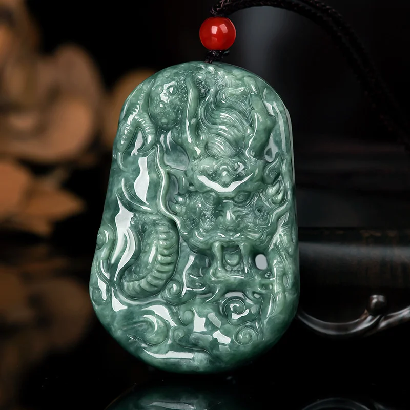 

Hot Selling Natural Hand-carve Jade Oil Cyan Zodiac Dragon Necklace Pendant Fashion Jewelry Accessories Men Women Luck Gifts