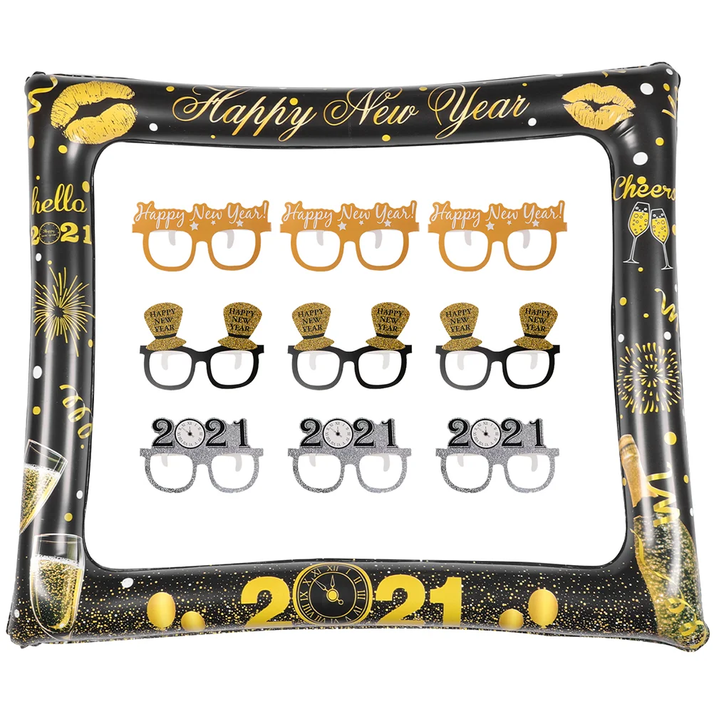 

10pcs 2021 New Year Inflatable Photo Frame Party Paper Handheld Selfie Props