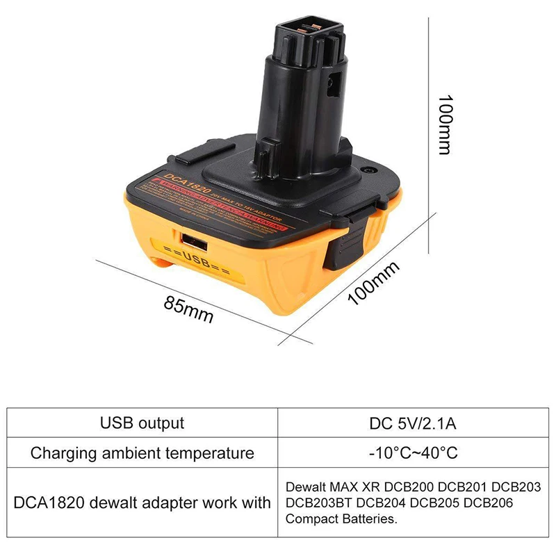 for Dca1820 18V USB Adapter Work with Dewalt Max Xr Dcb200 Dcb201 Dcb203 Dcb203Bt Dcb204 Dcb205 Dcb206 Compact Batteri |