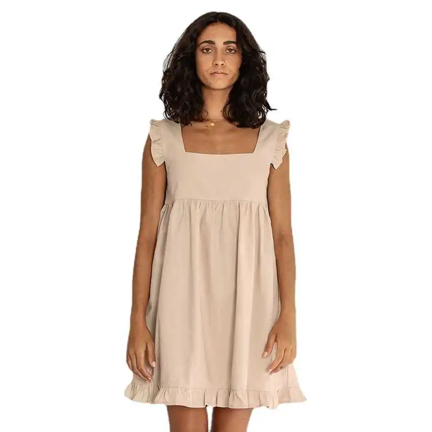 

2021 spring and summer new Ruffle square neck loose lovely sweet cotton sleeveless short dress
