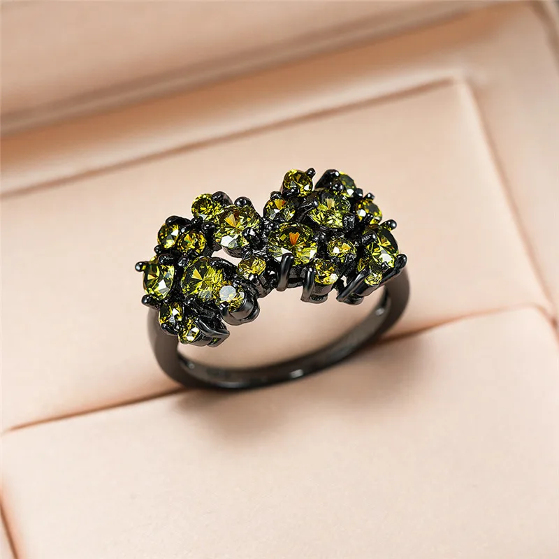 Кольцо женское обручальное оливковое Черное золото кольцо с зеленым камнем