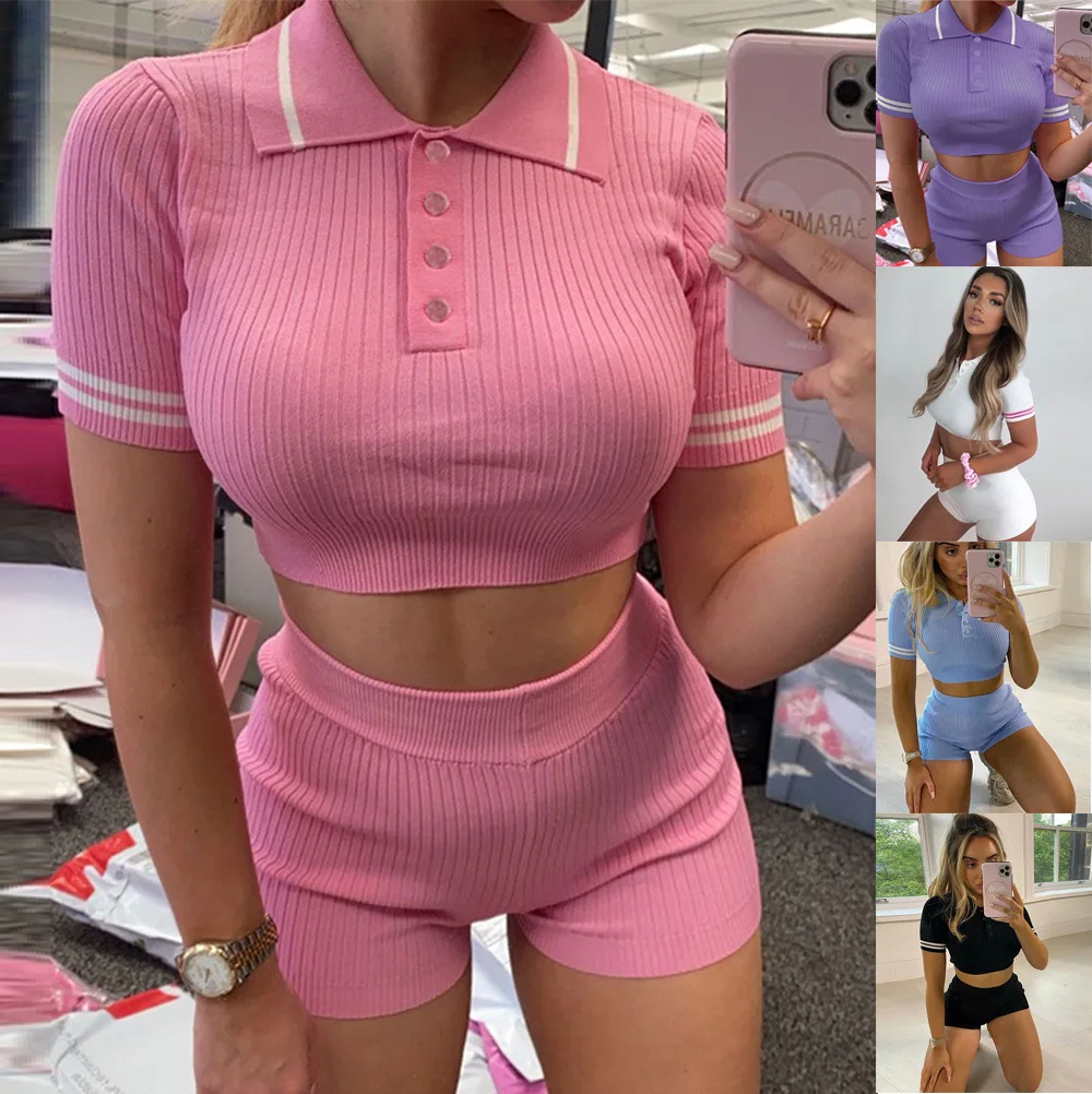 

2021 summer new female short-sleeved bust suit sexy two-piece suit