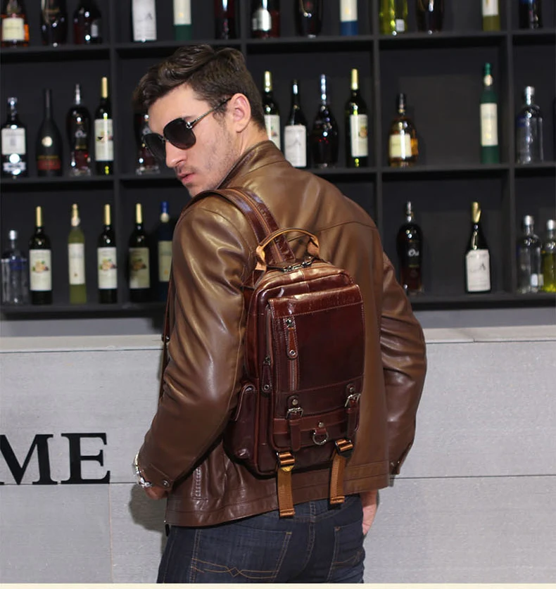 Genuine Leather Men's Bag Backpack Men Chest Small Casual Shoulder Bags Male Vintage Backpacks Cow | Багаж и сумки
