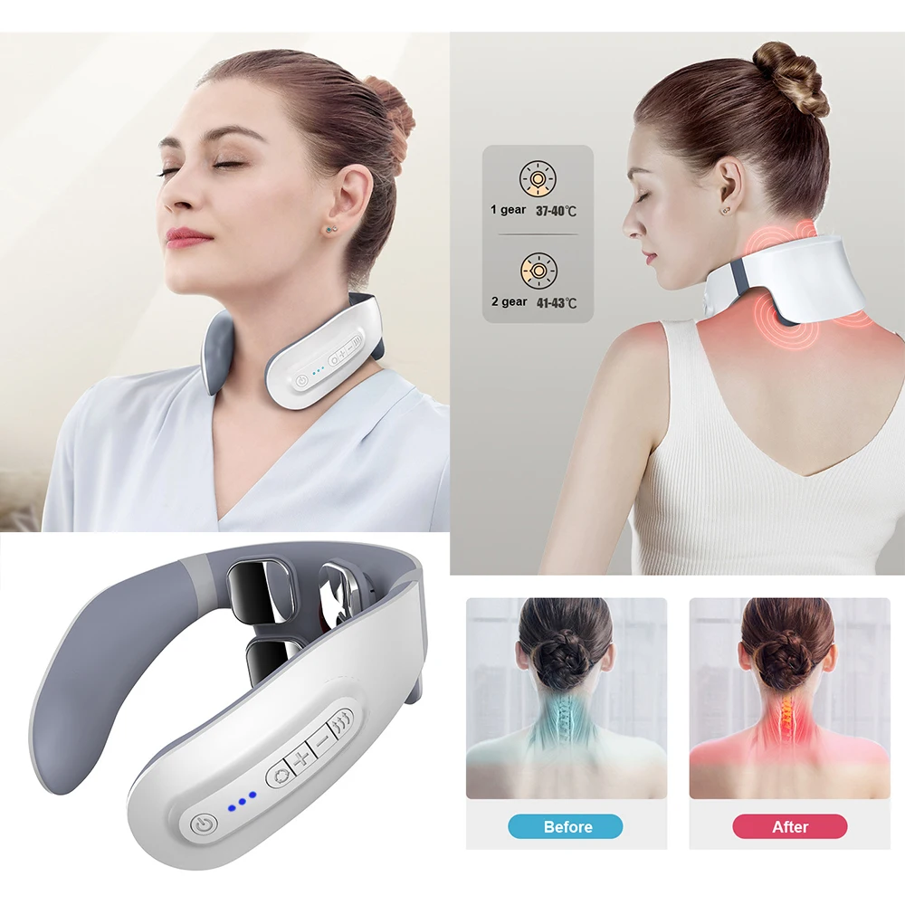 

Intelligent 4 Heads EMS Electric Pulse Neck Massager Infrared Heating Cervical Pain Relief Relax Physiotherapy Hot Compress