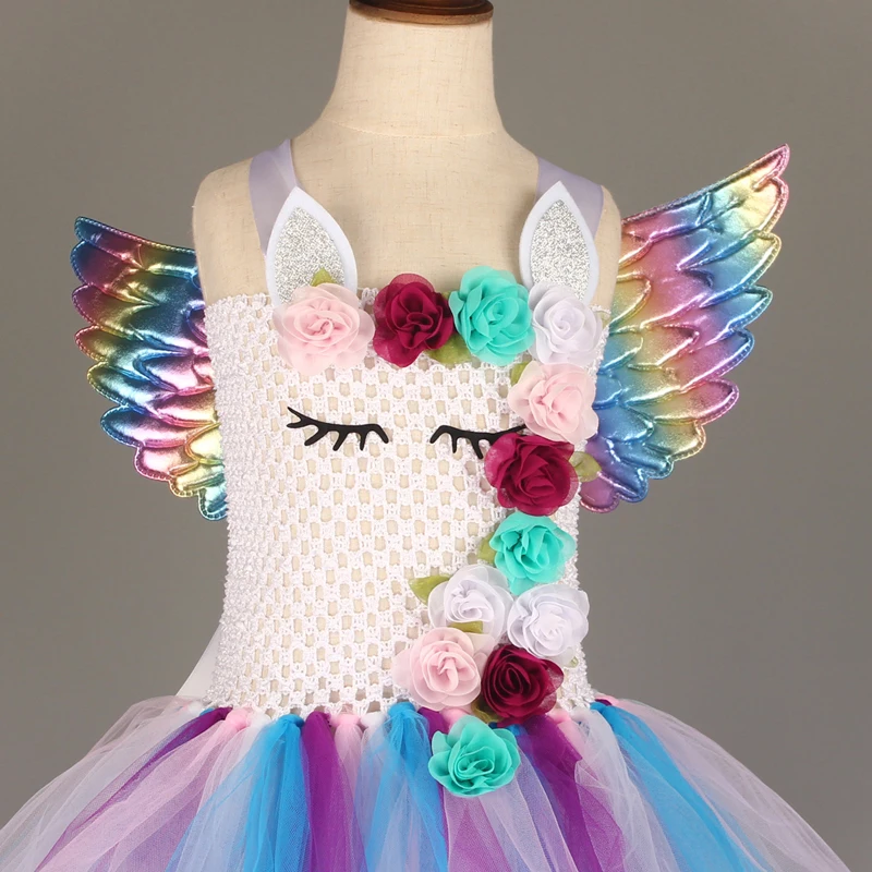 

Girls Princess Tutu Dress Flower Girls Unicorn Style Tutu Dress with Headband and Rainbow Wing Kids Dresses for girls