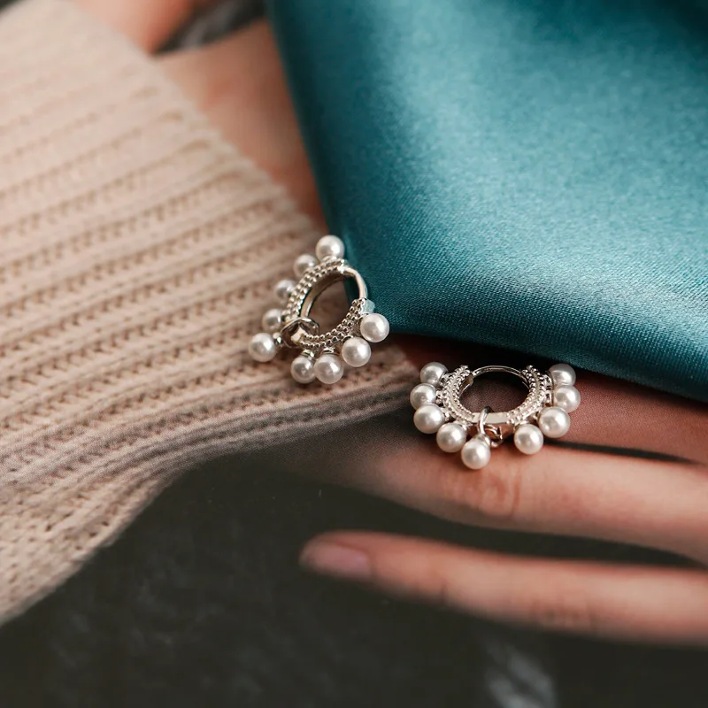 

PONYKISS Office 925 Sterling Silver Minimlist Pretty Pearl Hoop Earrings for Women Party Fine Jewelry Accessory Chic Gift