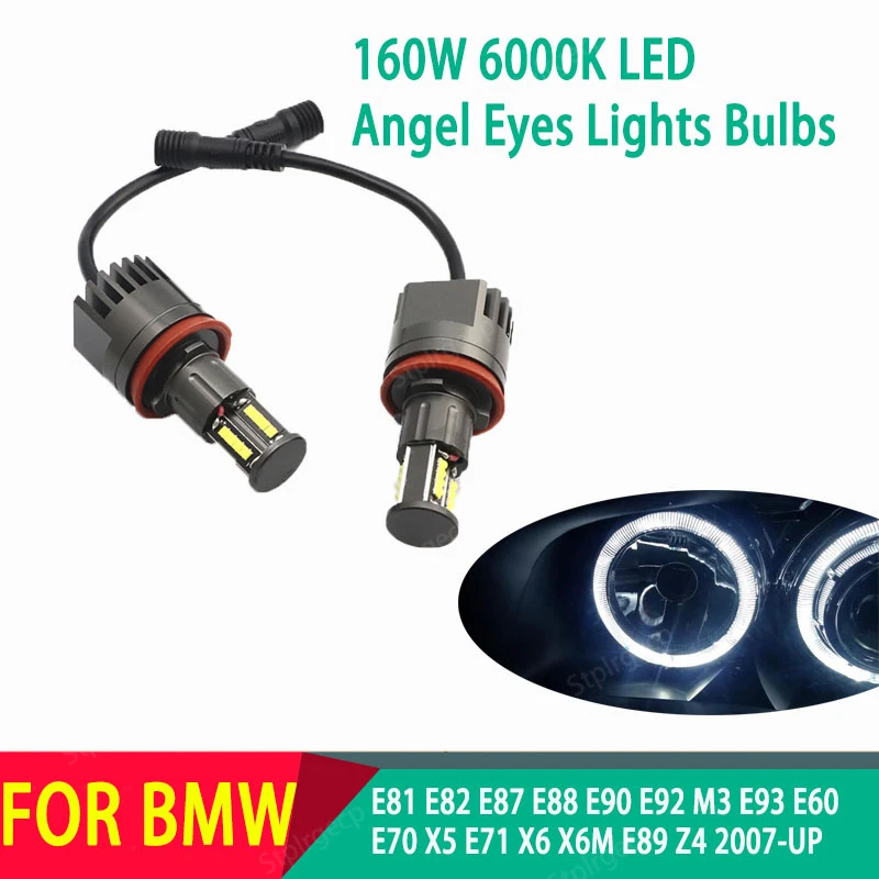 

2pcs 160W 6000K LED Angel Eyes Marker Light Bulbs For BMW E81 E82 E87 E88 E90 E92 M3 E93 E60 E70 X5 E71 X6 X6M E89 Z4 2007-UP