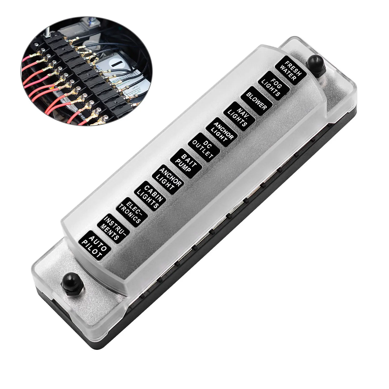 

Car Long 12-Way Independent Positive and Negative Pole Fuse Box Without Fuse 1 In 12 Out with Stickers Fuse 2 Amp Mini Fuse