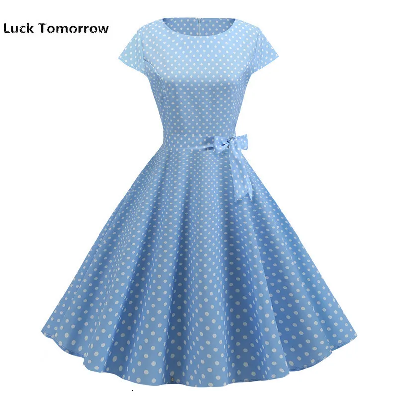 Летнее винтажное женское платье в горошек элегантное вечернее средней длины