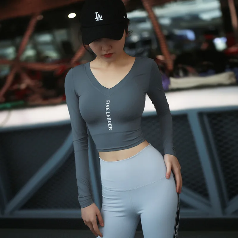 SALSPOR Женская Однотонная рубашка с V-образным вырезом эластичная обтягивающая