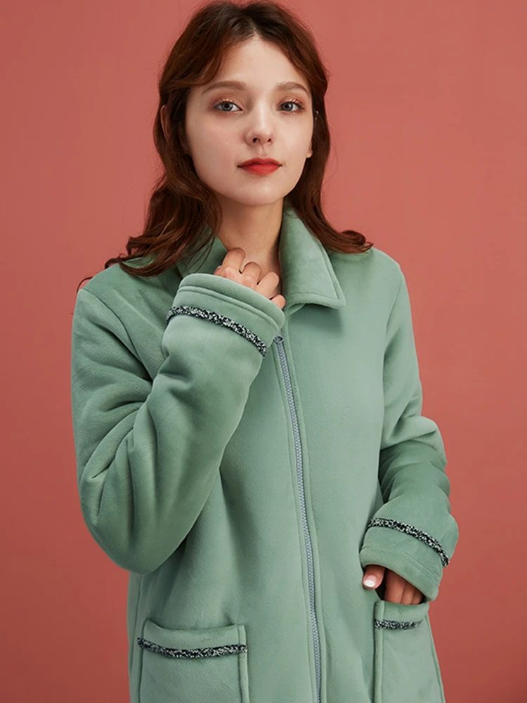 

Женский толстый пижамный комплект Beibei, кашемировые светильник зимние Новые товары, женский кардиган на молнии, домашние сервисные пижамы д...