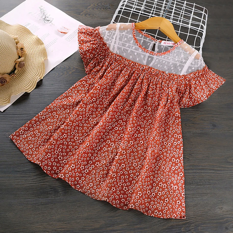 

Summer Pleated Dresses For Girls Cute Flying Sleeve DressChildren Party Ruffle Clothes 2021