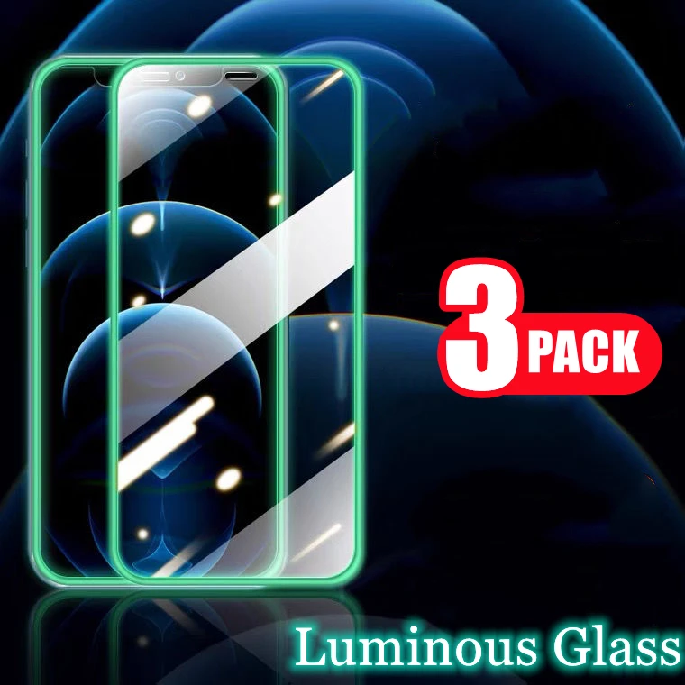 3Pack Luminous Glass for iPhone 13 12 11 Pro XS Max Screen Protector NEW Design Glass Glowing in Dark for iPhone 6 7 8 Plus