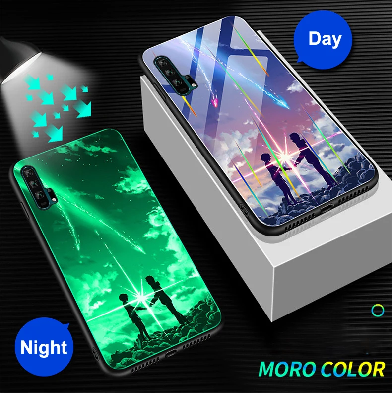 Your Name Для huawei P30 Pro P20 Lite Nova 5i 4e 3 3i Коврики 20 20X Honor 20 V20 9X чехол лазерный световой закаленное Стекло светящийся чехол с ночным мотивом - Цвет: Your Name
