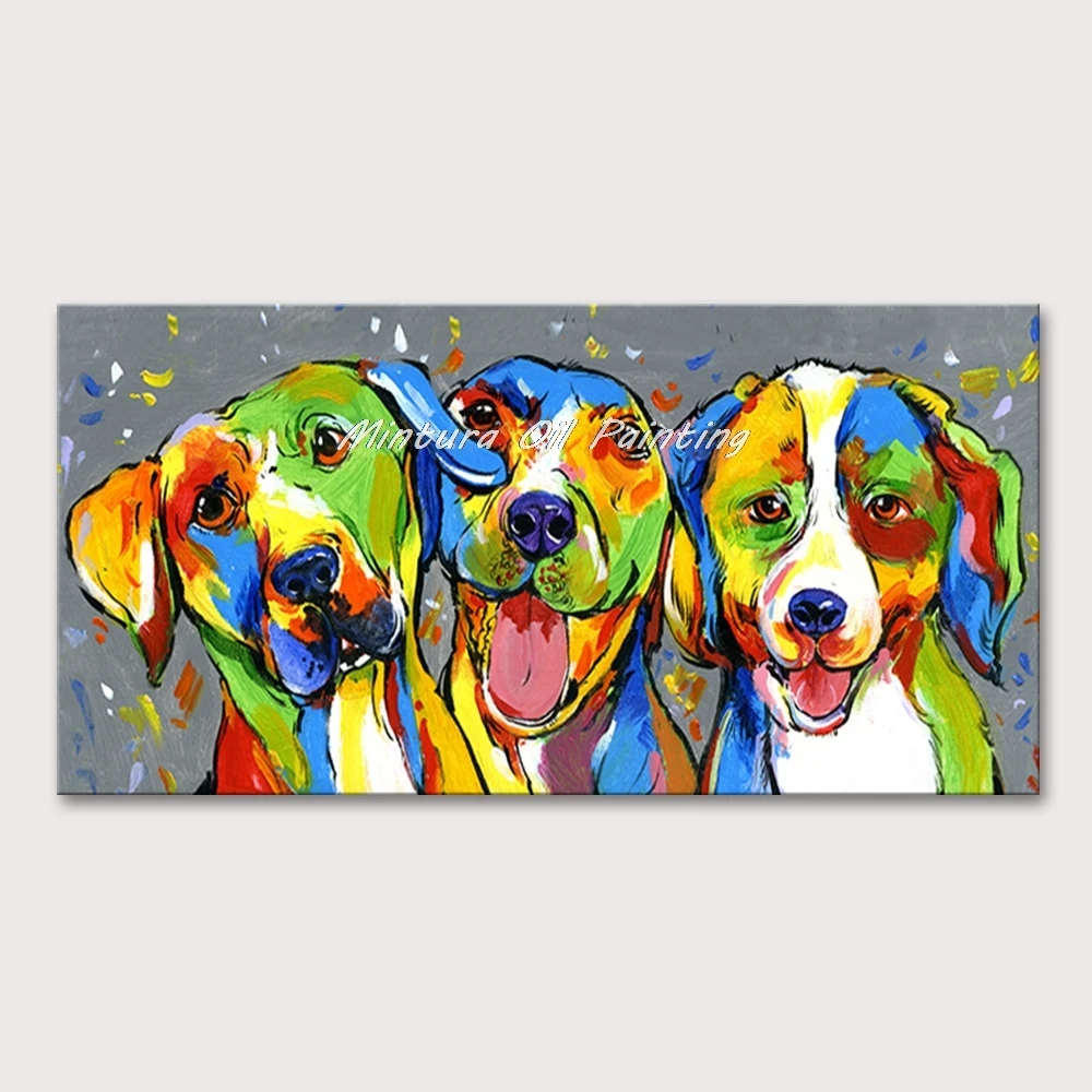 

Mintura Wall Picture for Living Room Oil Paintings on Canvas Hand-Painted Three Lovely Dogs Morden Home Decor Wall Art No Framed