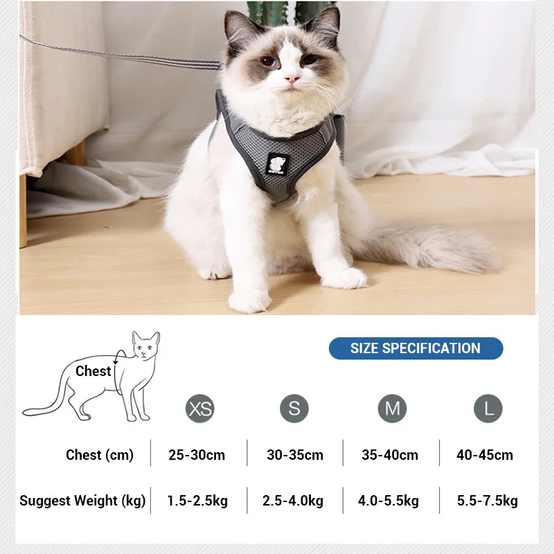 Шлейка и поводок для кошек Воздухопроницаемая сетчатая шлейка прогулок с