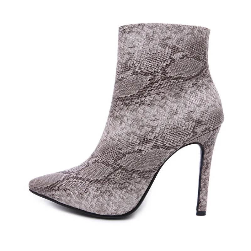 

New autumn winter female boots and American pointed female boots sexy thin heel snakeskin boots large size female boots snake