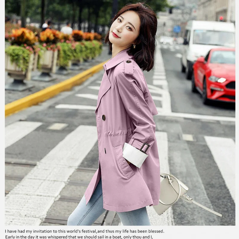 

2021 short windbreaker Women's self-cultivation Coat women's spring mid-length jacket retro fashion Women's Windbreaker Jacket