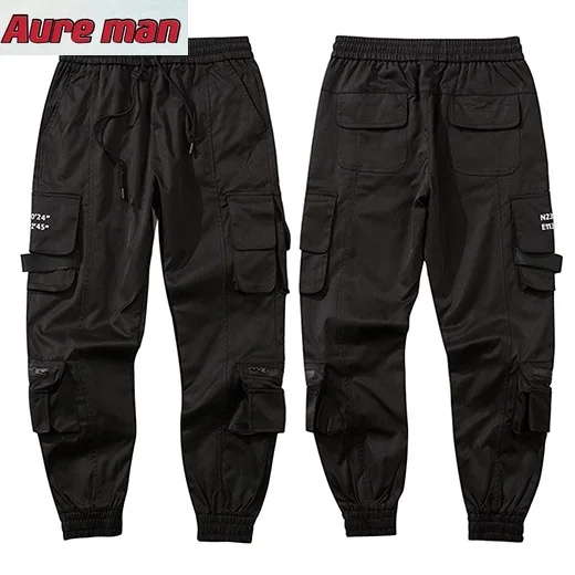

2020 Streetwear Hip Hip Cargo Pants Joggers Side Pockets Harajuku Men Baggy Trousers HipHop Joggers Pants Black Street Wear
