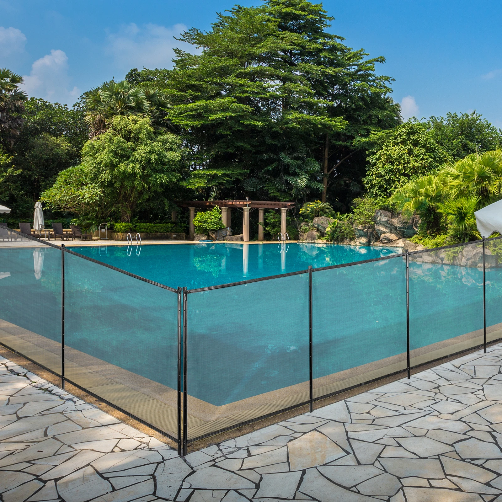 VEVOR-valla de seguridad para piscina, cerca para piscina removible, 1,1x3,5 pulgadas, barrera de esgrima-0