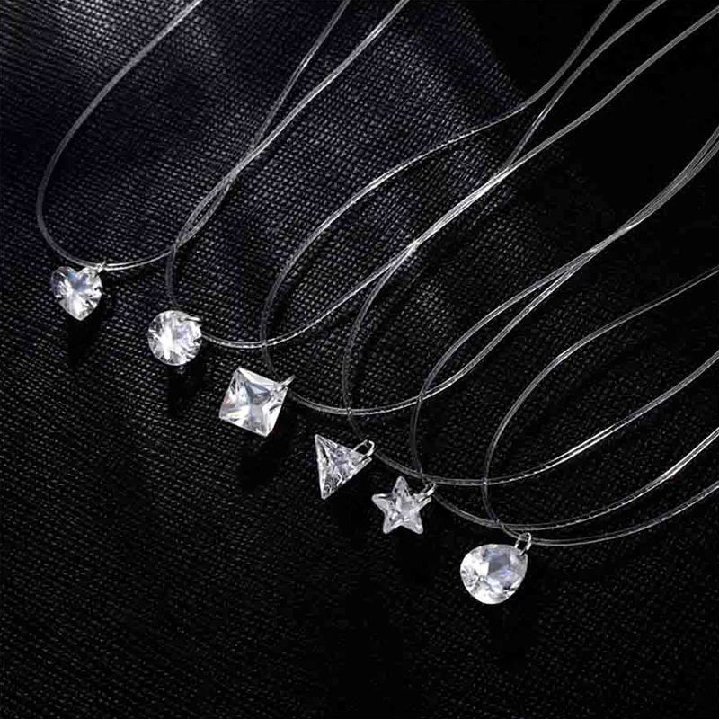 

1PC Crystal Necklace Invisible Fish Line Geometric Shape Pendant Jewelry Women Fashion Accessories
