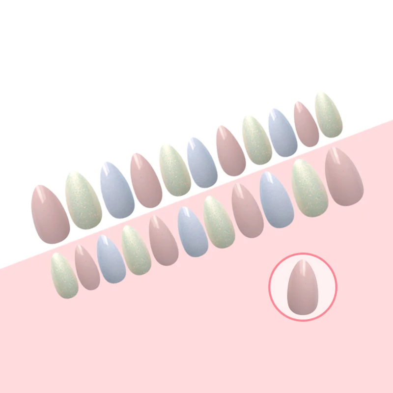 

24Pcs/set/pack Artificial Nail Full Cover False Nail Art Tips Stiletto Fake Nails Pink and Blue Manicure Press On Nails Charm