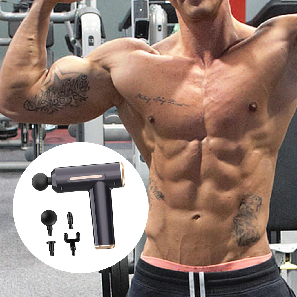 구매 전기 핸드 헬드 휴대용 마사지 총 조용한 4 머리 충전식 도구 근육 목 뒤로 운동 선수 바디 홈 체육관 사무실