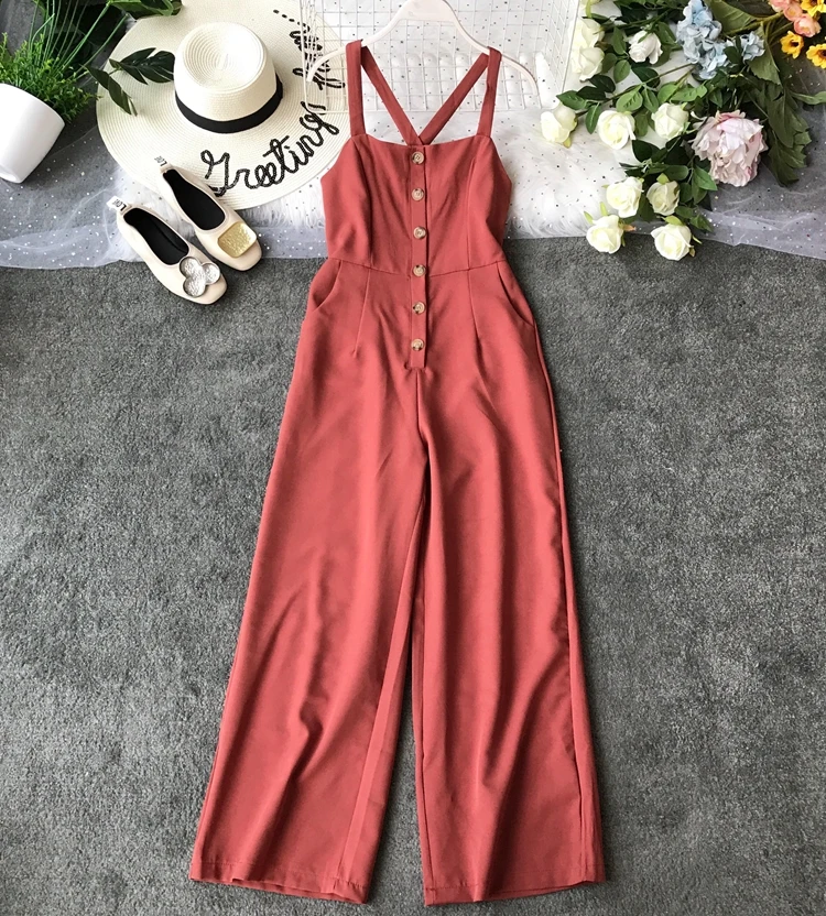 Новинка 2019 модная женская одежда черный комбинезон с широкими штанинами и