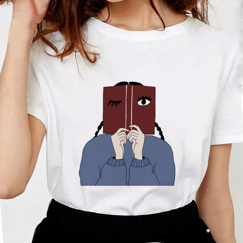 Новая летняя Милая женская футболка с надписью The reader Book забавным принтом Kawai для