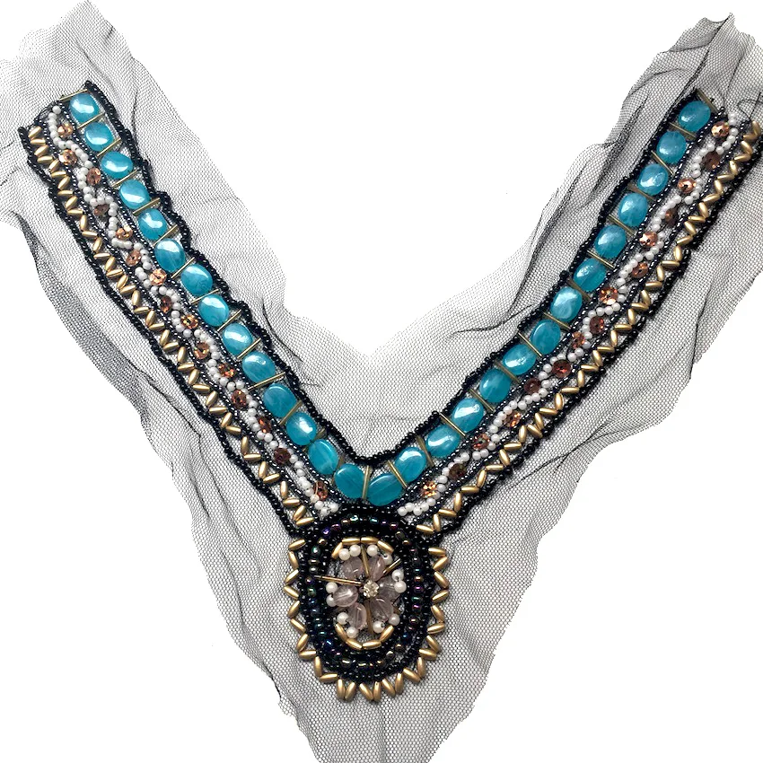 1 шт. цветной тяжелый бисер Rhainstone кружевной воротник вышитый тканевый кружевные