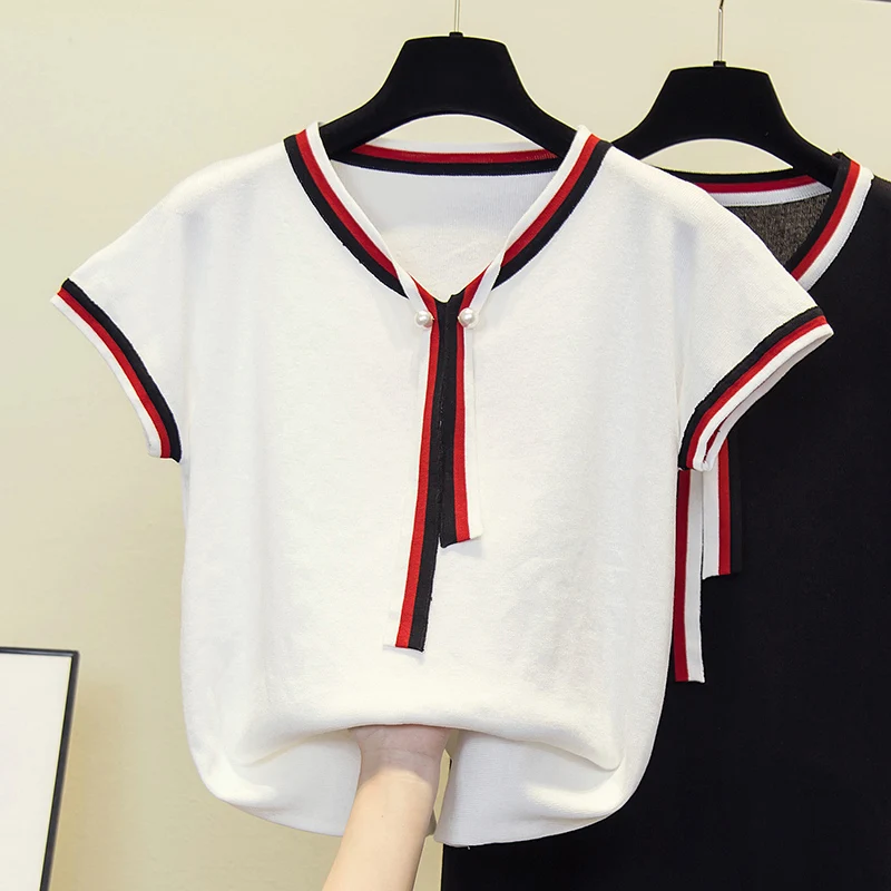 

plus size chic casual Summer Basic v-neck Sweater pullovers Women 2021 loose Knit Pullover female Short Sleeve Khaki Sweater