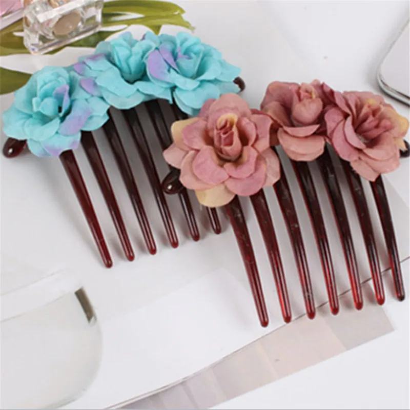 

5 Colors Vintage Women Popular Simulation Flower Bride Hair Comb Headdress High Quality Beach Photo Hairpin Comb