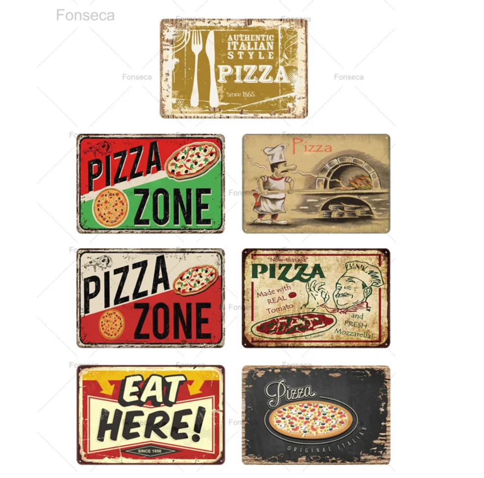 Пицца зоны Оловянная табличка металлический Винтаж знак Настенный декор для