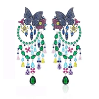 multicolor cubic zirconia flower butterfly tassel earrings for women brand designer statement earings banquet bridal dangle
