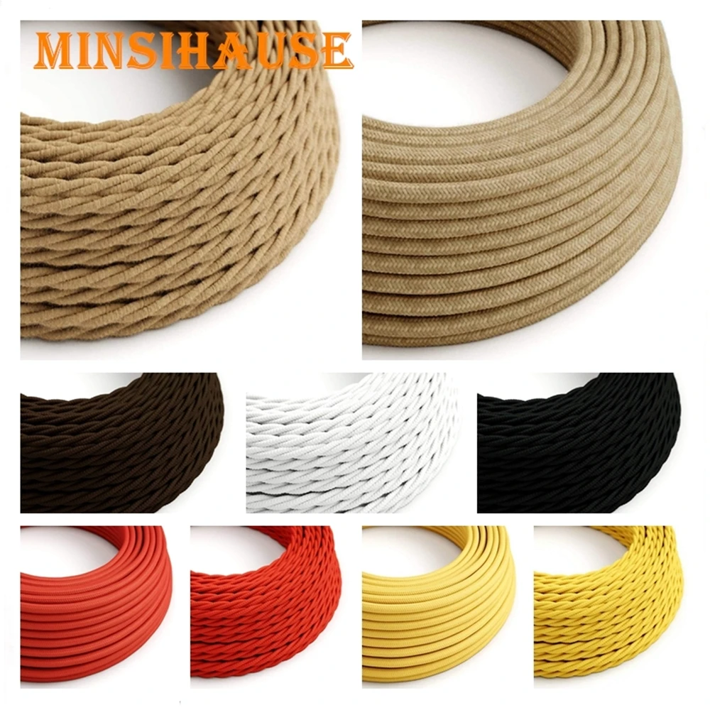

1/3/5/10M VDE 2 Core Vintage Textile Cord Colorful Woven Braided Cable Flexible Power Cord Electrical Wire Pendant Light Ceiling