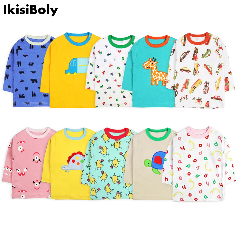 Осенние хлопковые топы для маленьких девочек и мальчиков футболки с длинными