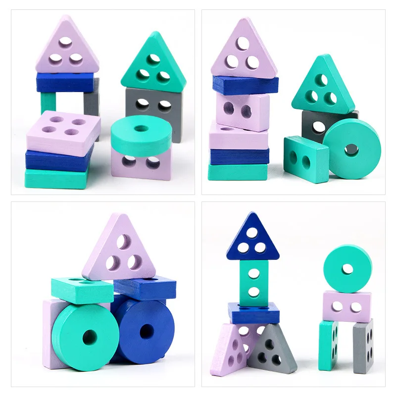 

Wooden Montessori Building Blocks Toy Early Learning Geometric Shapes Stacking Shape Sorter Sorting Educational Toys For Kids