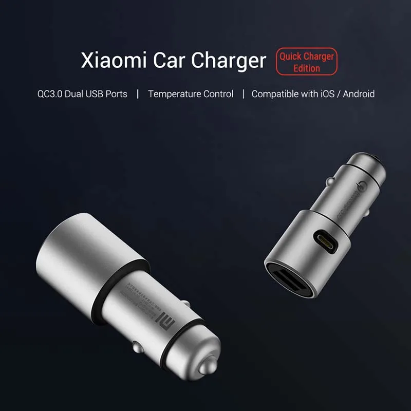 Автомобильное зарядное устройство Xiaomi QC 3 0 быстрая зарядка 2 USB 5 В/3 А 9 В/2 для Android