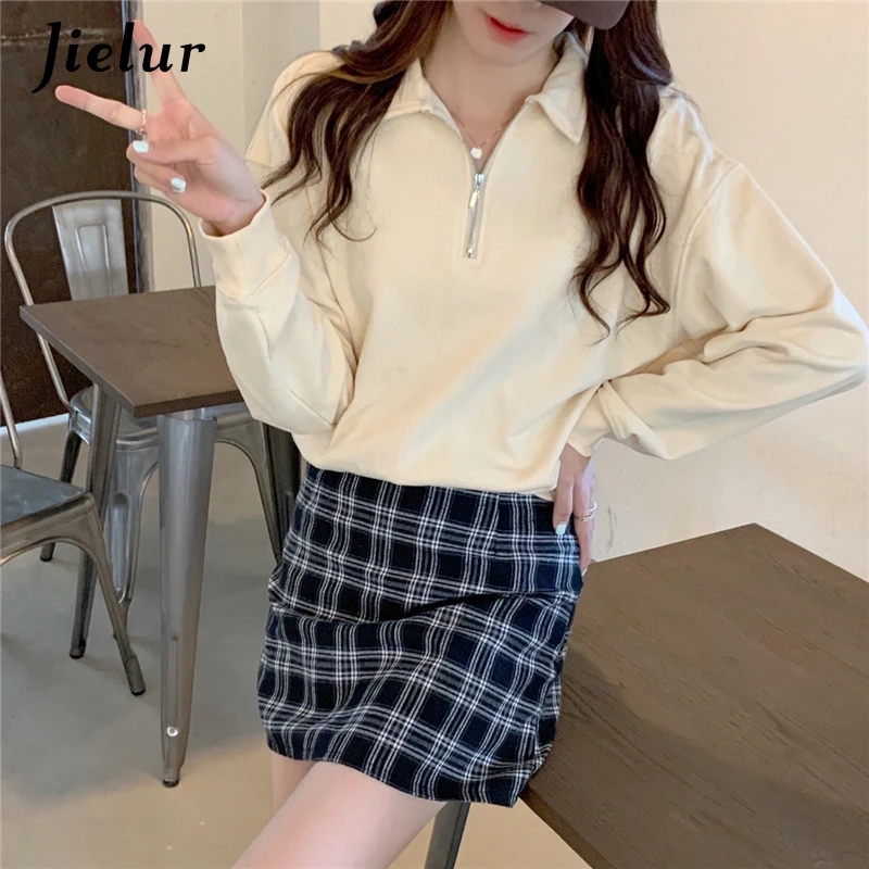 Jielur Осенние свитшоты с длинным рукавом и воротником-поло Женские Новые