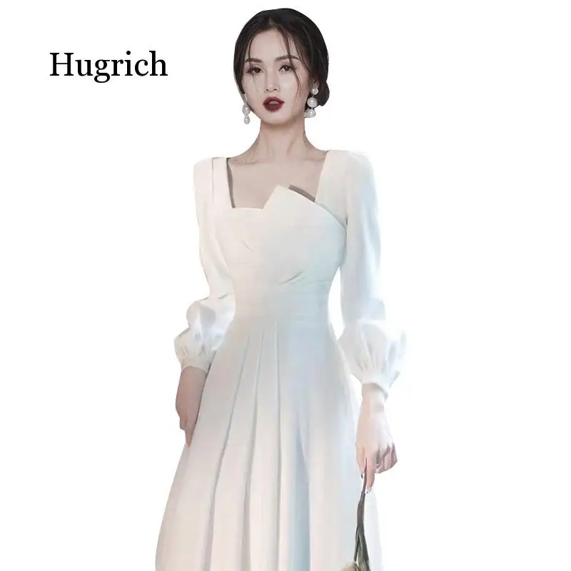 Женское платье с длинным рукавом Элегантное Длинное Платье квадратным вырезом и