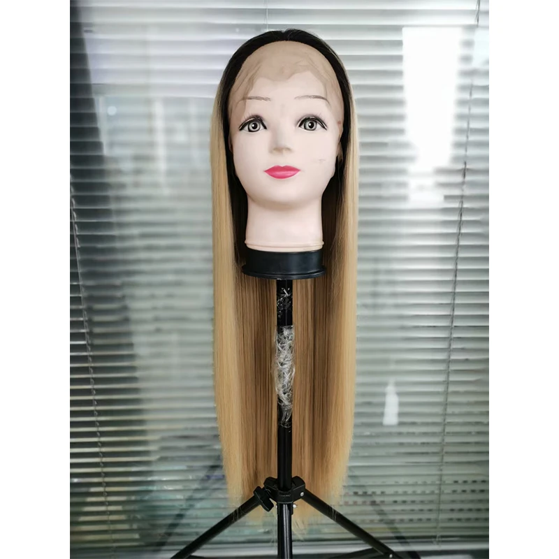 

26 дюймов 180% Плотность Ombre светлый длинный прямой синтетический кружевной передний парик для женщин с детскими волосами Термостойкое волокн...