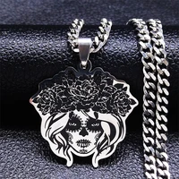 2022 stainless steel gothic mexican female skull necklaces for women silver color chain necklace jewlery colgante n3636s06
