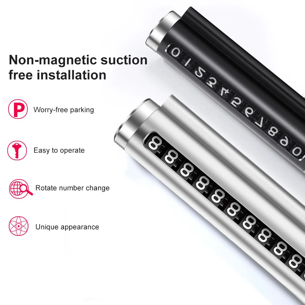 

Aluminum Alloy Car Temporary Parking Card Rotate Phone Number Plate Park Stop Magnetic Adsorption Car Styling Auto Accessories