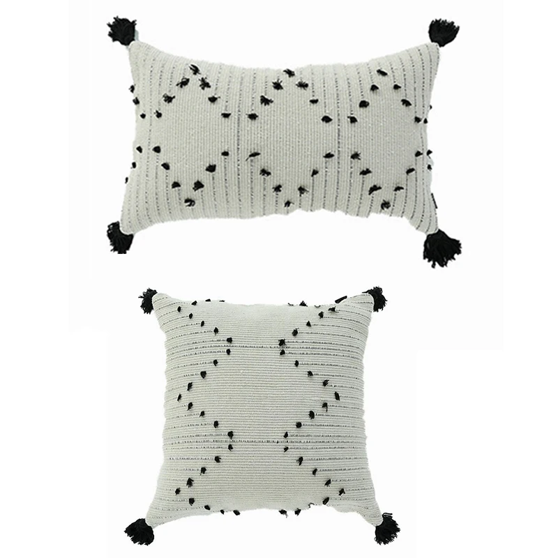 

Geometric Cushion Cover Tassels Woven Cotton Throw for Home Decoration