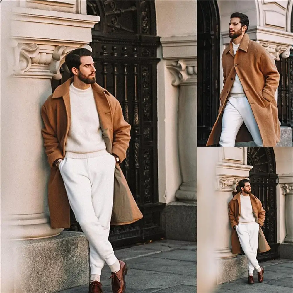 

Mens Designer Wedding Tuxedos Winter Wool Blend Long Jacket Groom Suit Groomsmen Suits Mens' Coat Customise
